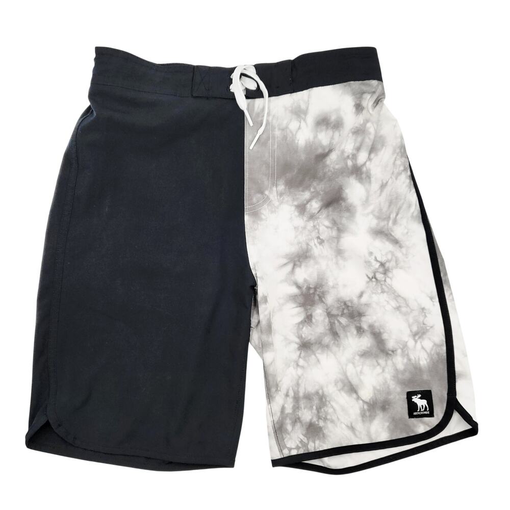 Abercrombie Kids Boardshorts Black White Gray Tie-Dye Drawstring Boy's Sz 15/16